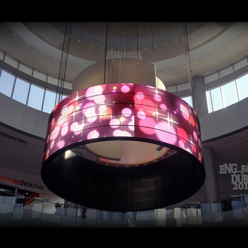 Cilindro flexível comercial da tela de exposição do diodo emissor de luz P2.5 em volta do vídeo 3D