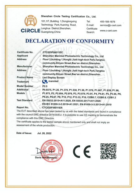 China Shenzhen Mannled Photoelectric Technology Co., Ltd Certificações